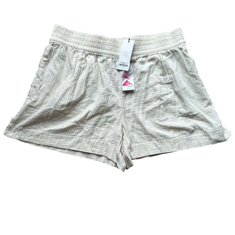 NWT Calia Women Inverted Pleat Pull On Shorts XXL Light Sand Cream